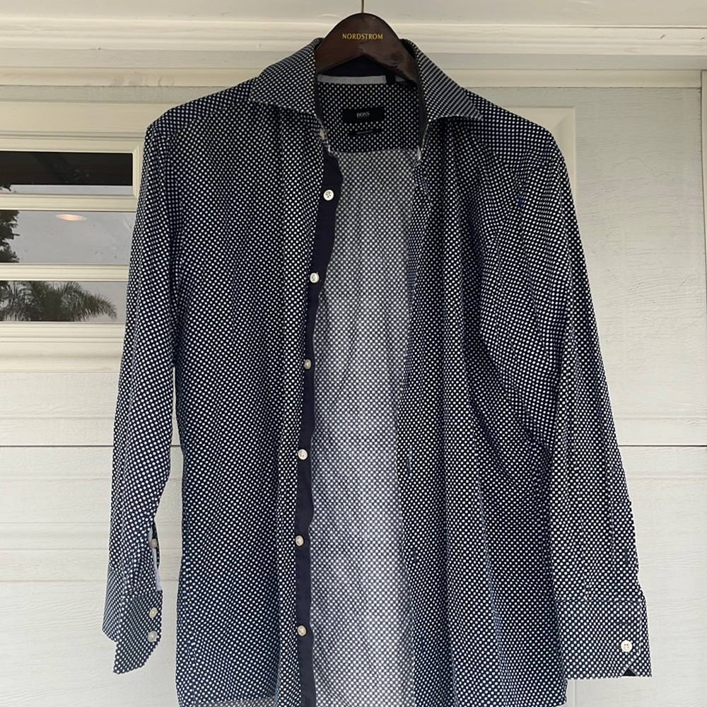 Hugo BOSS Men's Blue Sharp Fit Button Up Dress Shirt Sz 42 16 1/2